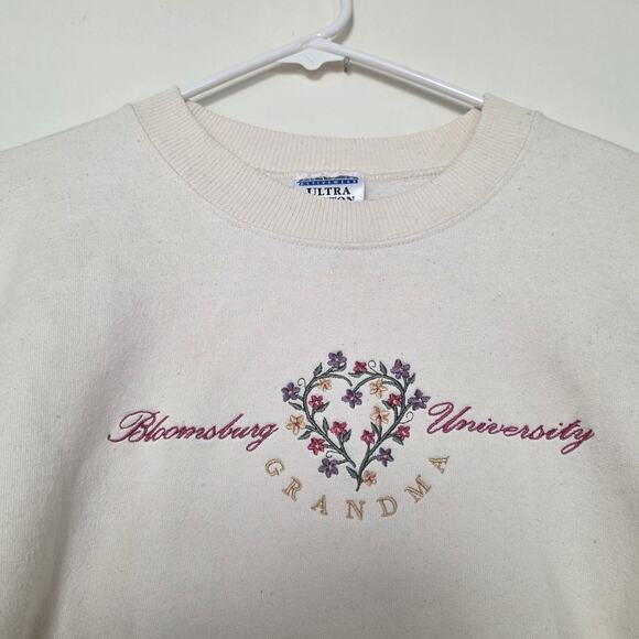 Vintage Bloomsburg University Grandma Sweatshirt Women XL Embroidered Floral 90s - Picture 2 of 9